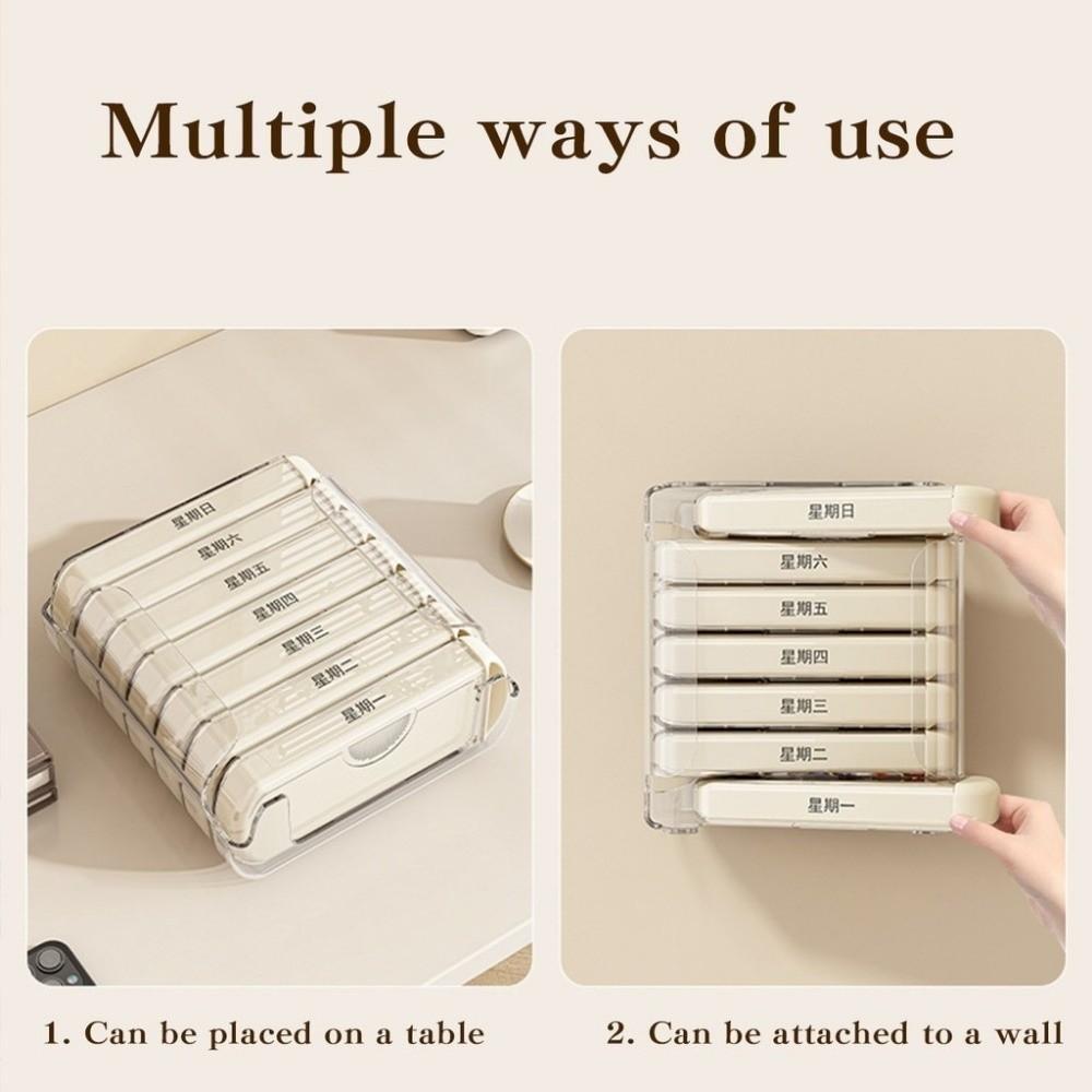 Drawer Designed 7 Day Pill Box 4 Grids Packing Box Portable Weekly Pill Organizer Box  for Elderly
