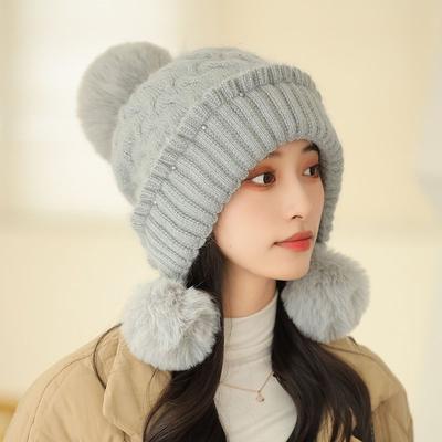 Women's Wool Hat Cute Warm Fashion Knitted Fleece Thickened New Winter Hat Ear Protector Winter