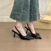 Niche Bow High Heels Thin Heel Bag Head Sandals Women's Shoes 2025 Spring and Summer Temperament Pointed Black Single Shoes
