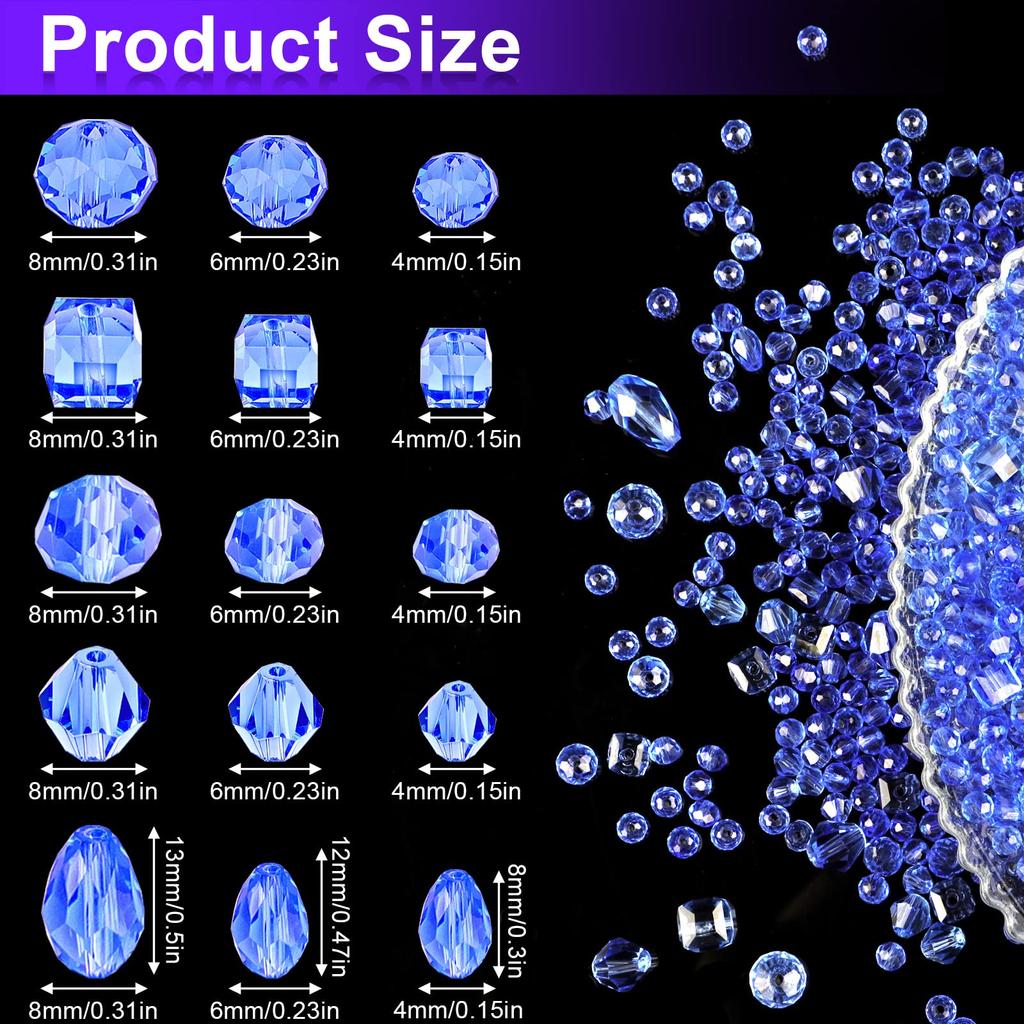 300pcs Mixed Sizes Crystal Rondelle Light AB Gems Loose Beads Clear Crystal Glass Crafts Shiny Jewelry DIY Necklace Kit