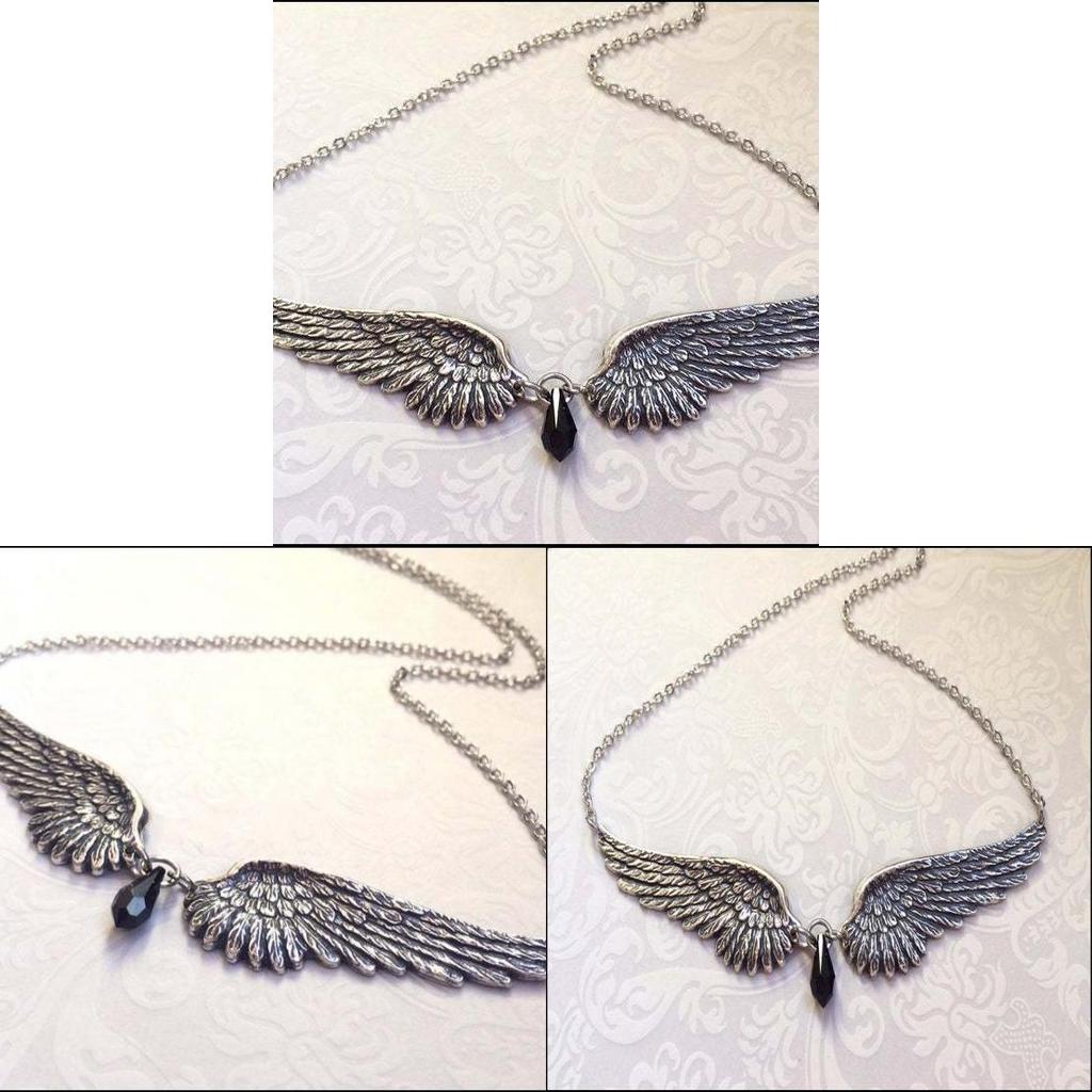 Angel Wings Feather Pendant Necklace With Alloy Chain For Women And Men