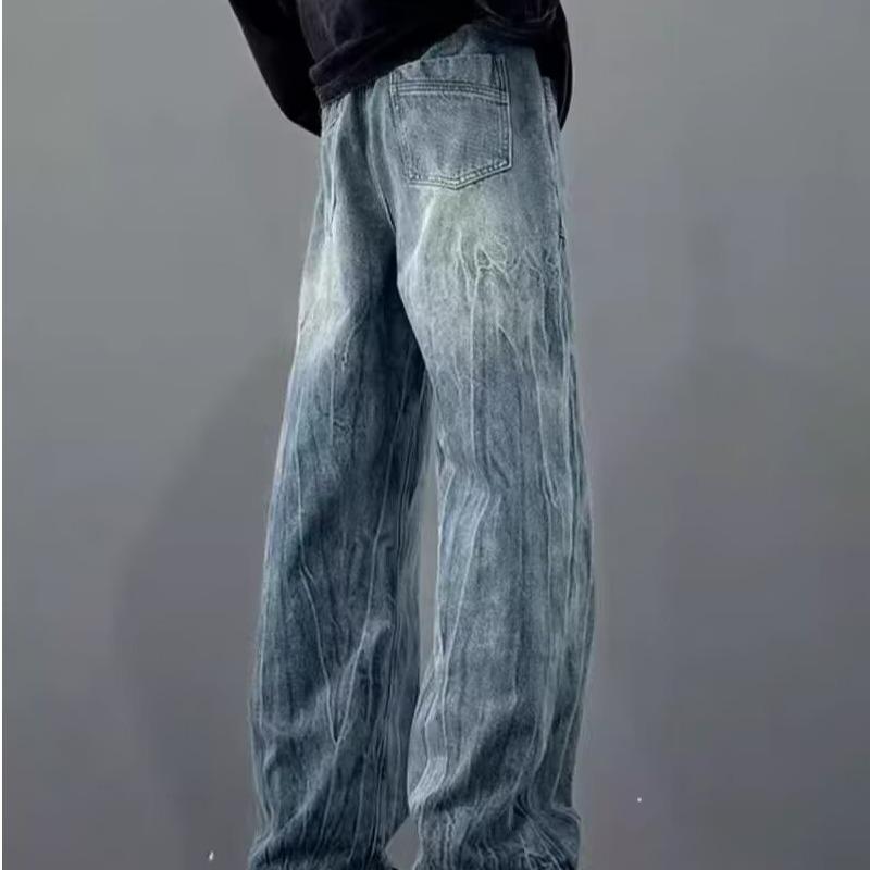 Jeans Men's Autumn American Retro High Street Wide Leg Pants Spring and Autumn Design Loose Straight Pants Men's