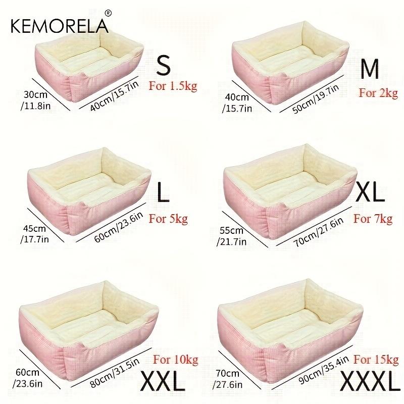 KEMORELA Square Plush Pet Bed for Winter, Pastoral Pet Sofa Bed Macaron-colored Plaid High Elasticity Thickened Comfort Warm