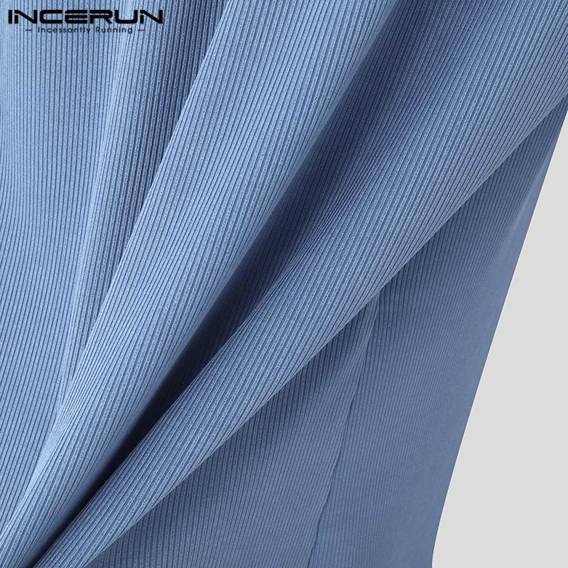 INCERUN Men Deep V Neck Fitted Texture Long Sleeve Irregular Tops Undershirts