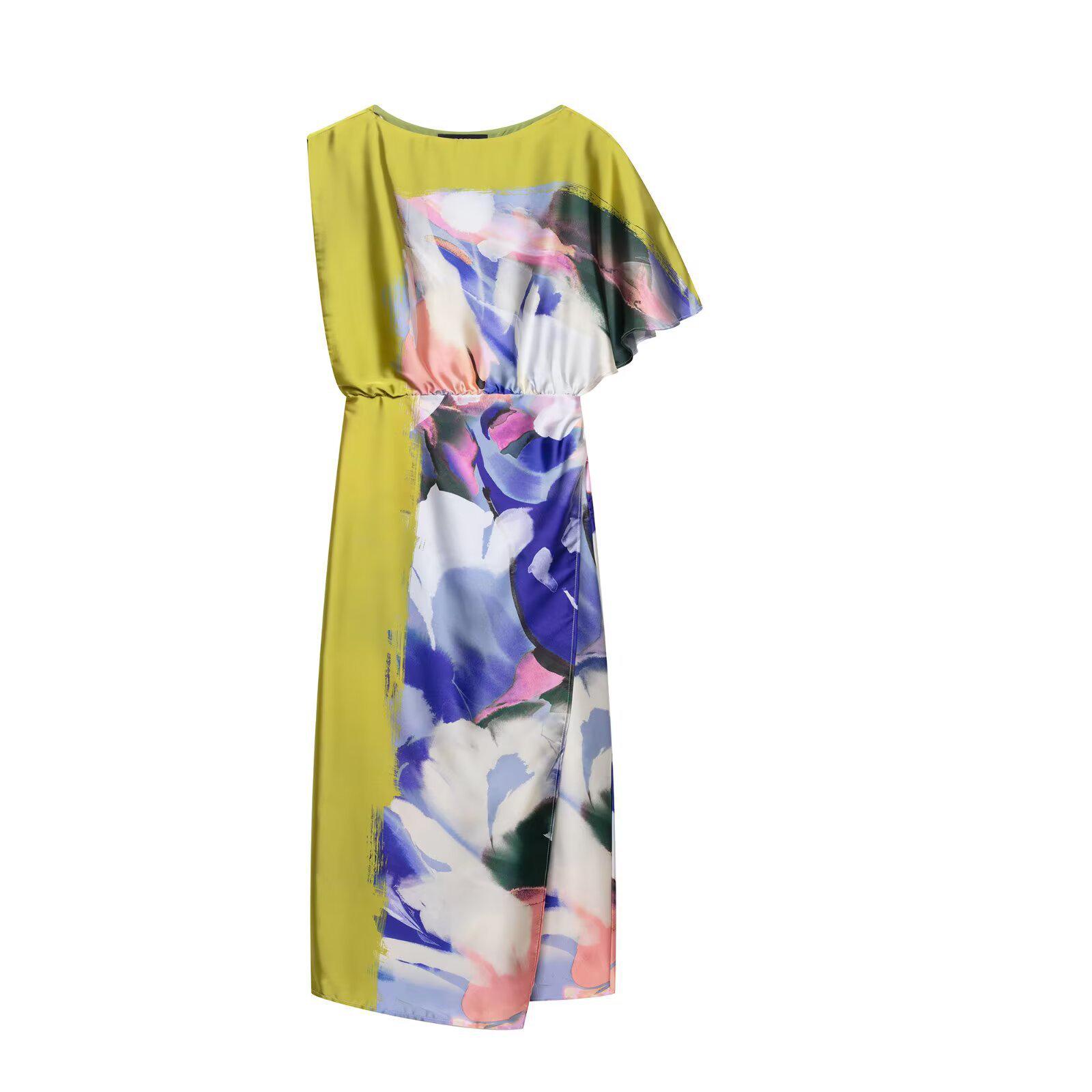 

TAOP&ZA Asymmetrical Women s Round Neck Print Summer Dress Extra Small
