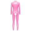 Damski seksowny metaliczny, lateksowy kombinezon trykotowy z wycięciem z długim rękawem, bielizną, obcisły kombinezon