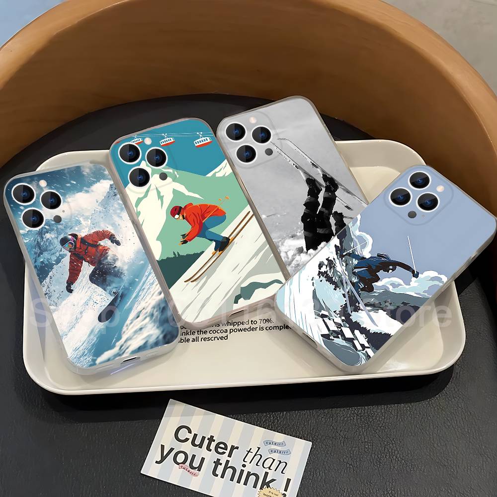 Snow Snowboard Ski Phone Case For iPhone 17,16,15,14,13,12,11 Pro,Max,Plus,X,XS,XR,SE4,E Mini Transparent Soft Cover