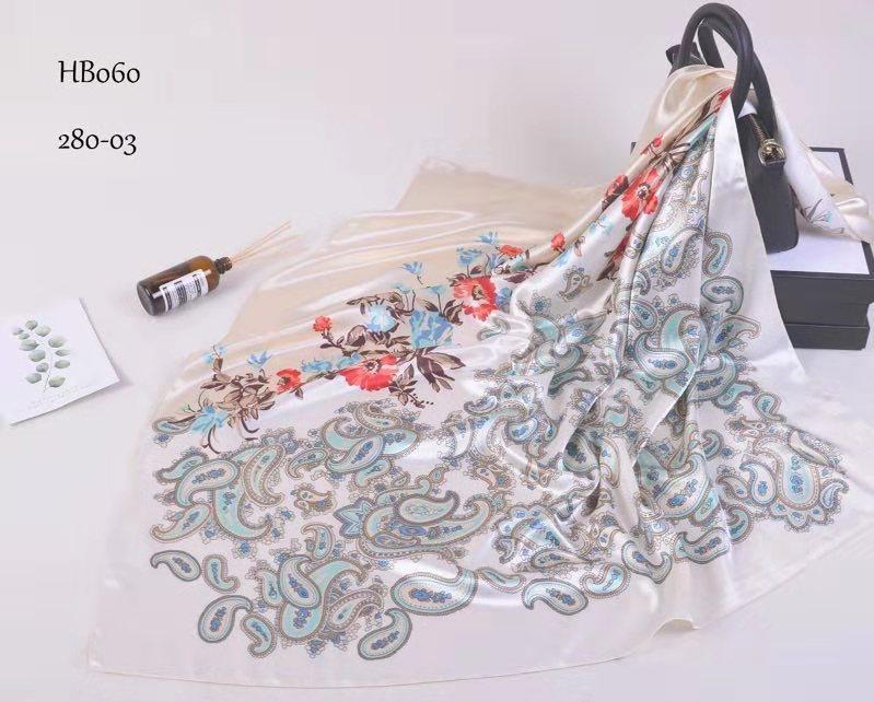 [BYSIFA] New Blue Pure Silk Satin Scarf Shawl Women Brand Floral Design Large Square Scarves Elegant Muslim Ladies Head Scarf