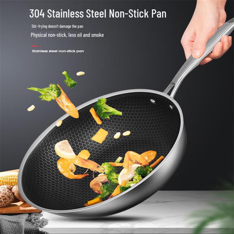 Triceratops 30cm 304 SS Honeycomb Non-Stick Wok