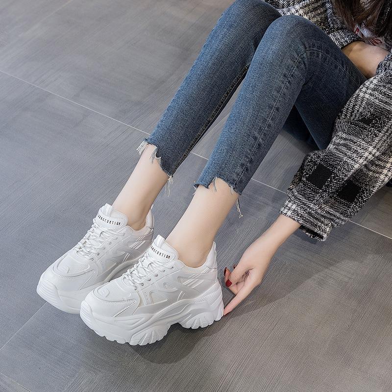 Inner height increase 8 leather little white shoes women, spring and summer new versatile thick-soled muffin casual shoes spring