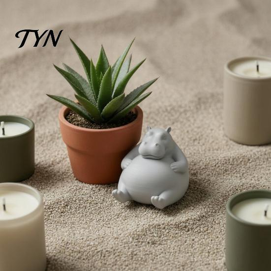 Modern Minimalist Ornaments 3D Printed Chubby Hippo Figurine, Lazy Hippopotamus Statue, Cute Animal Desk Ornament for Home Office Decor Healing