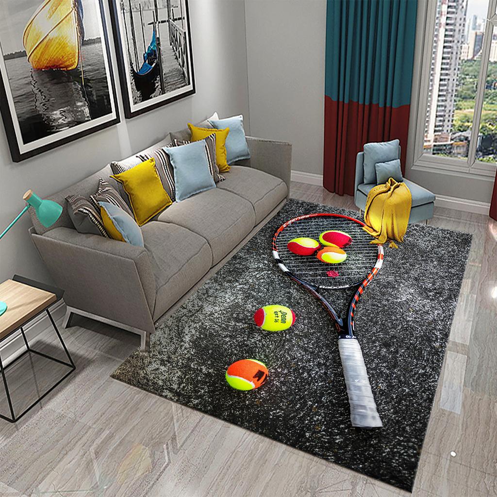 3D Funny Sport Tennis Carpets for Bedroom Living Room Bathroom Soft Comfortable Non-slip Absorbent Mat Children Play Bedside Rug