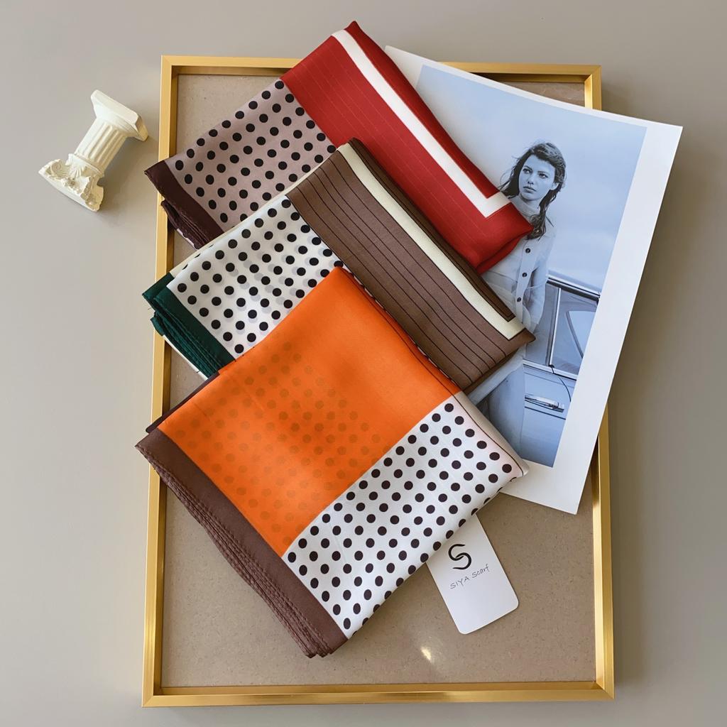 New Square Scarf for Women's Small Silk Scarf Satin Imitation Silk Geometric Print Spring and Summer Thin High-end Versatile Scarf Scarf