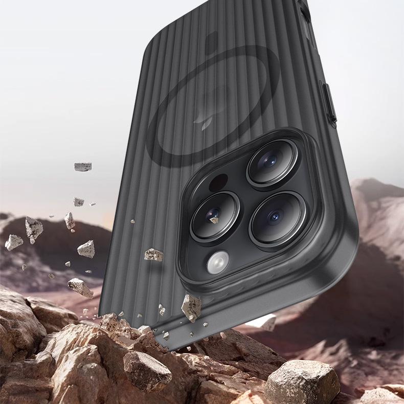 Ice Mist Corrugated Mobile Phone Case Suitable for Apple 16E Magnetic Absorption IPhone 15 Promax Anti-fall and Not Yellowing Hard Case