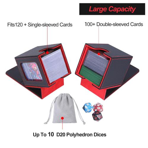 AFIING MTG Deck Box for Commander Display, Holds 100 Double-Sleeved Cards, Magic Commander TCG Card Storage Box with 2 Dividers, Drawstring Bag, and 1