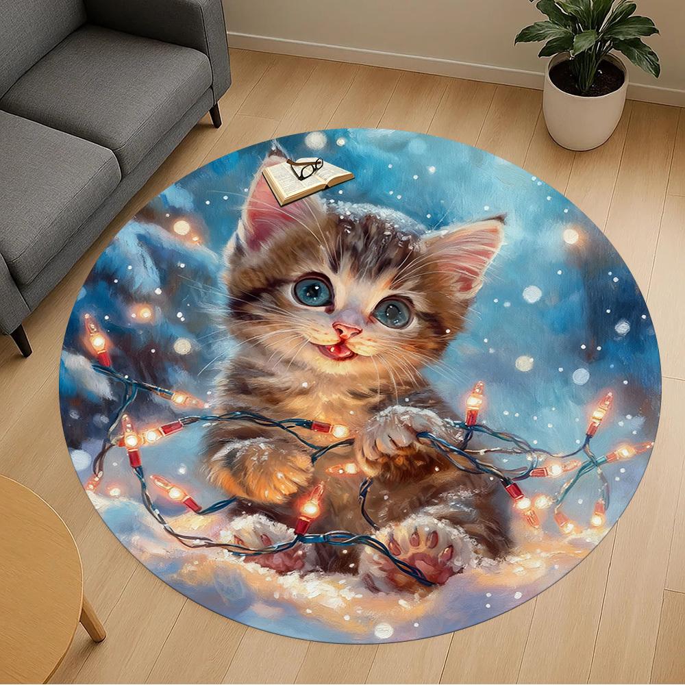 1PC cat lights Office Round Area Rug, Under Office Chairs Bedroom Living Room Home Decor,Carpet for Office, -1110192