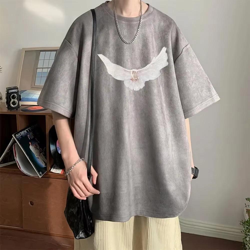 Kanye Same Brown Luxury Suede T-shirt Men's Fashion Men's Summer Pattern T-shirt Men's Clothing