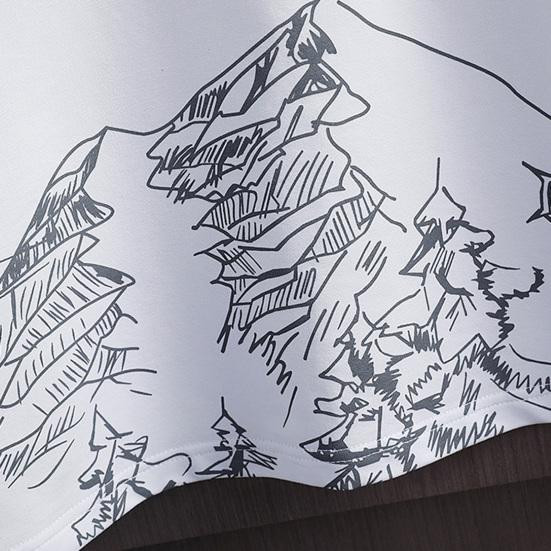 2Pcs/Set O-Neck Short Sleeve Elastic Waistband Drawstring Pockets Casual Outfit Mountain Print Loose T-shirt Loose Shorts Sport Suit Streetwear