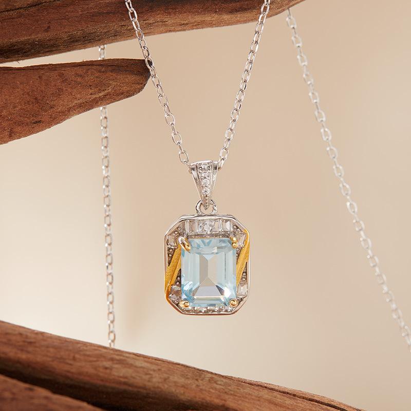 S925 Sterling Silver Inlaid With Natural Colored Treasure Topaz Amethyst Pendant Necklace Xiaohongshu Model