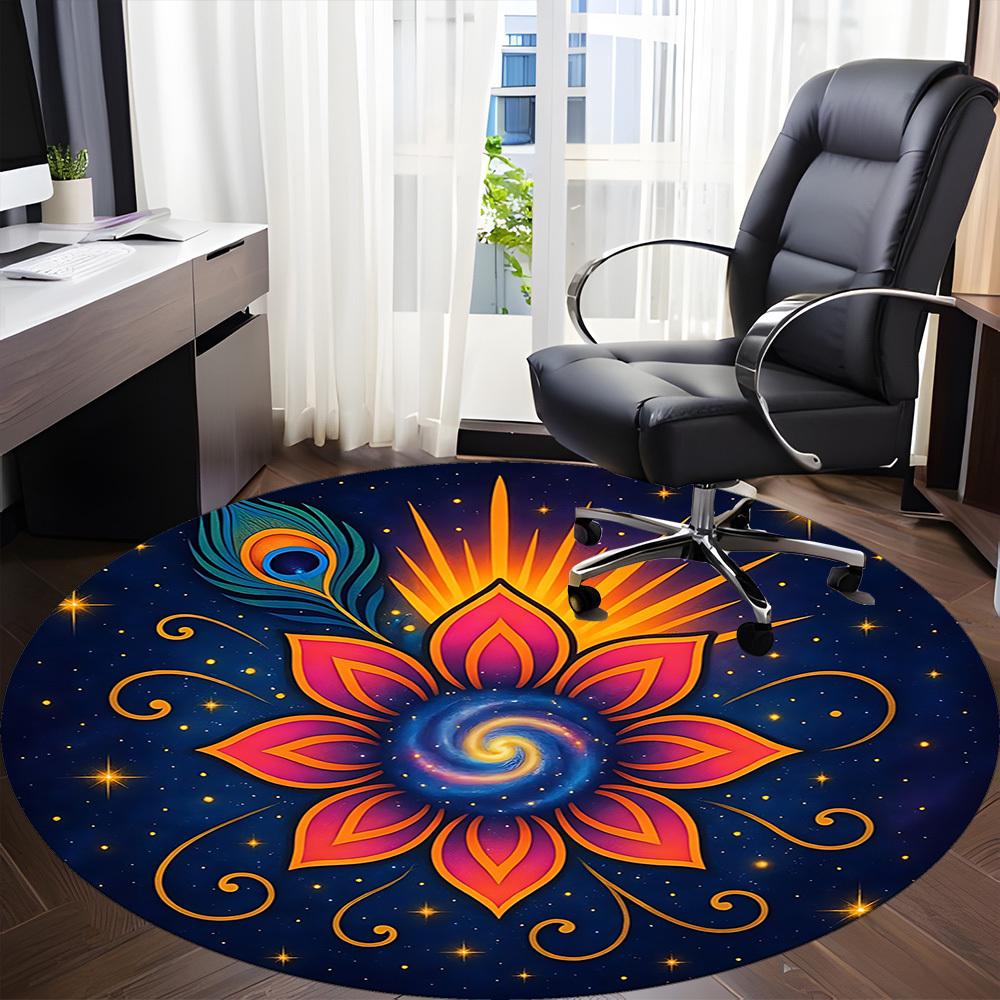 1pc Cosmic Lotus Mandala Carpet for Office Non-Slip, Round Carpet, Soft & Comfortable, Carpet for Office, Lightweight Round Floor Mat