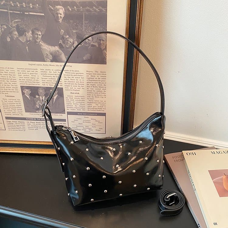 Patent Leather Rivet Underarm Bag One Shoulder Crossbody Women's Bag