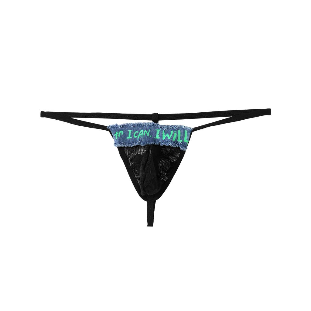 Men's Low Waist Sexy Transparent Lace Thong Breathable Sex Panties Hollow Men's Flirting Panties