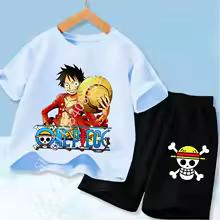 Set di Vestiti Estivi a Maniche Corte Anime Ragazzo Ragazza T-shirt Pantaloncini 2pz Un Pezzo Outfit per Bambini Chopper Luffy Tuta Completo Bambini