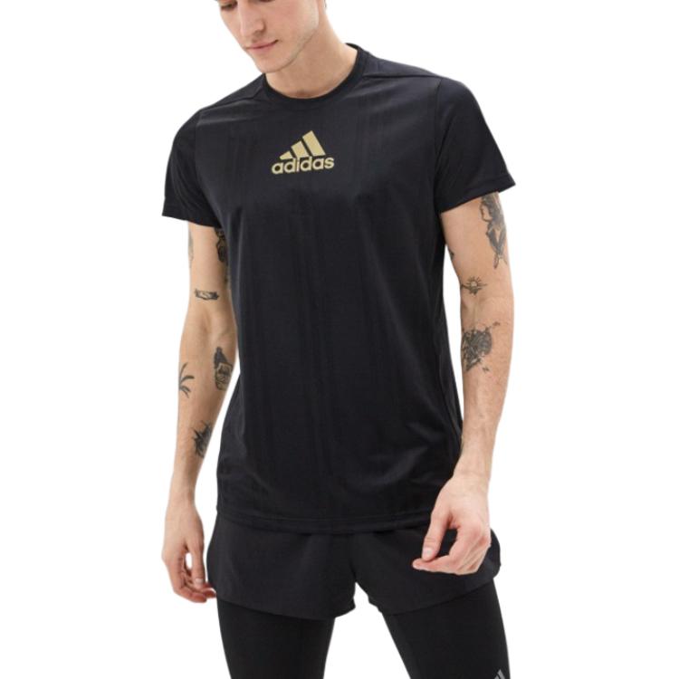 Adidas Round Neck Sports Breathable Short Sleeve T-Shirt Men Tops Black FK3553