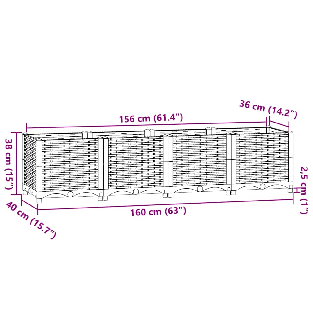 Vidaxl Fioriera Rialzata, 160X40X38 Cm, Polipropilene
