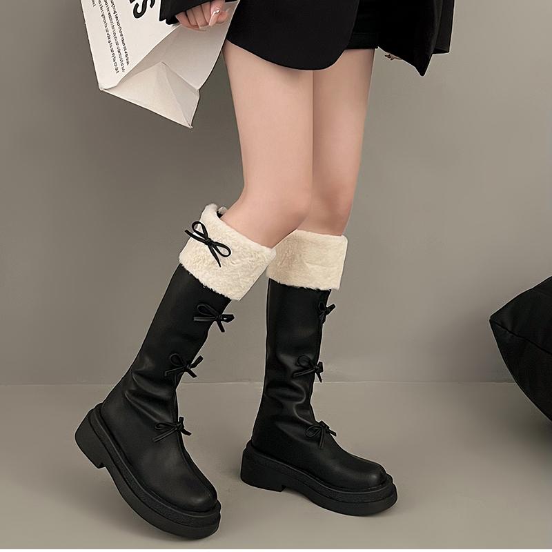 Autumn Winter Short Plush Woman Knee High Boot Fashion Butterfly-knot Knight Long Booties Botas Feminino