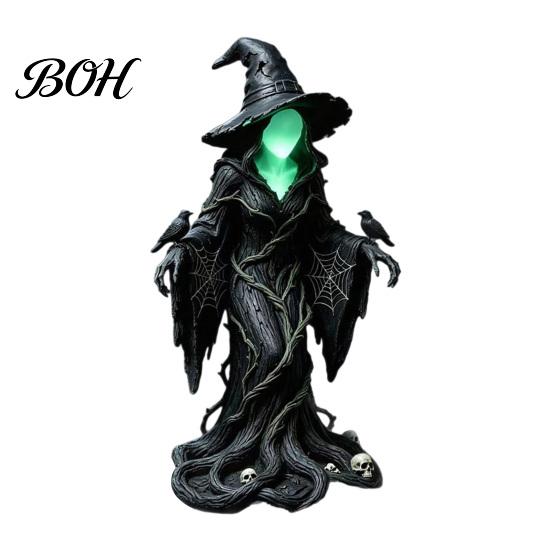 Luminous Faceless Witch Figurine Statue, Glow-in-The-Dark Ornament, Resin Decorative for Halloween Table Centerpiece Indoor Outdoor Decor Spider