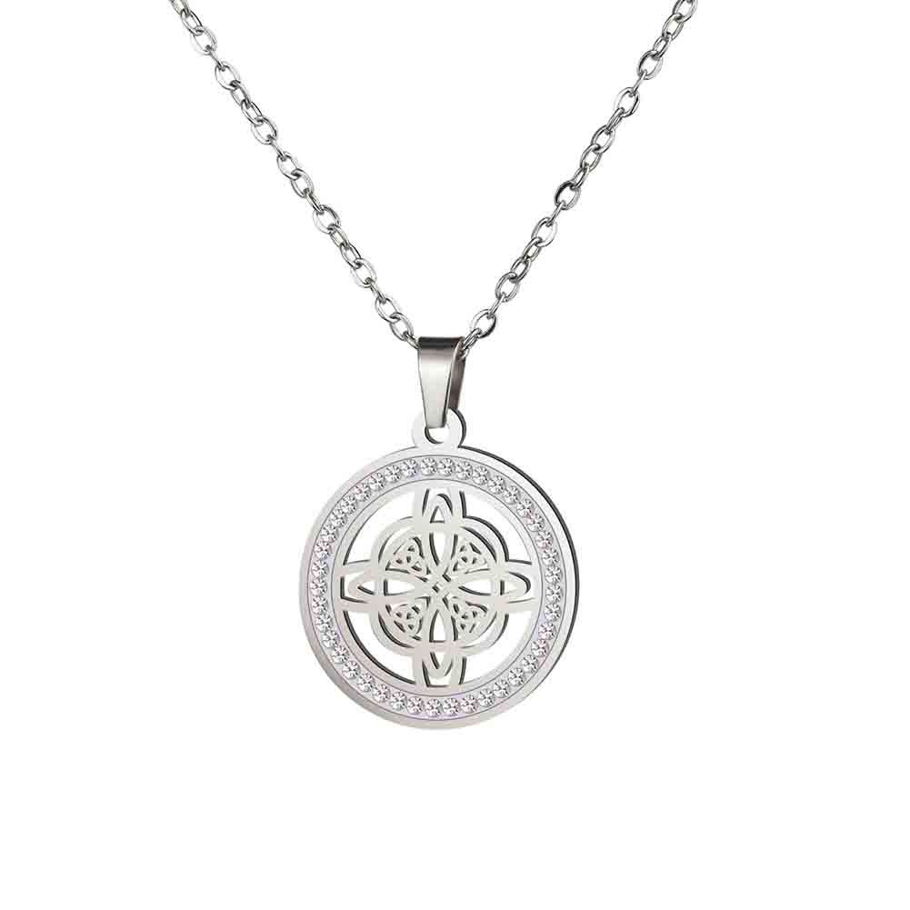 LIKGREAT Stainless Steel Celtic Witches Knot Zircon Round Necklace for Women Men Hot Selling Viking Wiccan Talisman Jewelry Gift