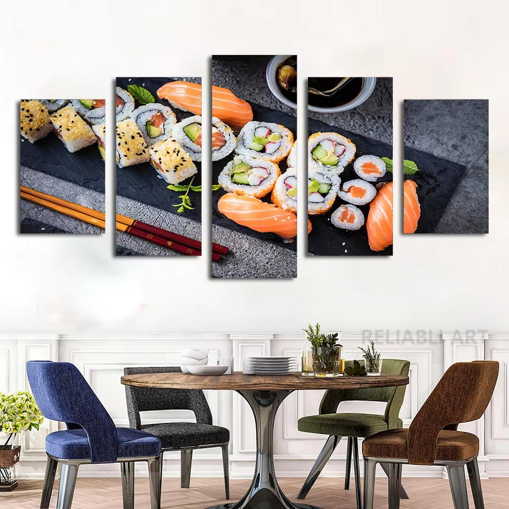 

5pcs Japanese Style Sushi Cooking Canvas Painting Wall Art Food Posters for Living Room Delicious Food Store Decor Unframed 20x35-20x45-20x55cm