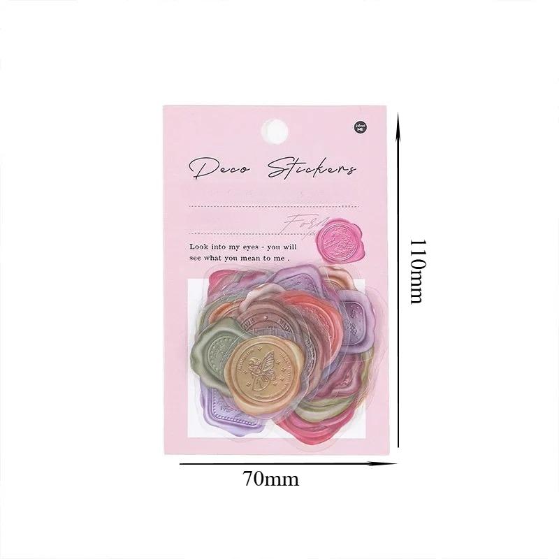 40pcs Wax Seal Stickers Decorative PET Transparent Decals Vintage Circle Sealing Stickers for Scrapbook Planner Journal Envelope
