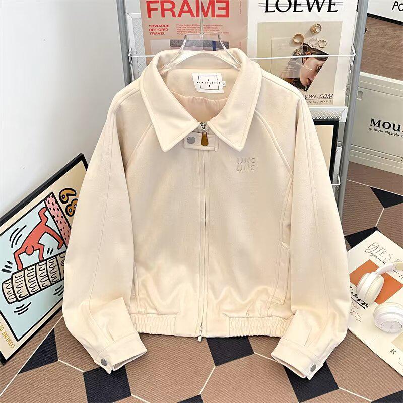 Koreanska Szykowana Damska Krótka Kurtka Baseballowa z Zamszu z Haftowanymi Literami