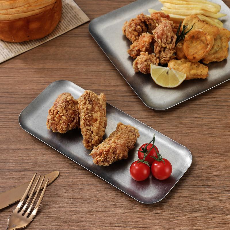Retro klassische 304 edelstahl rechteckige platte kaffee shop tablett lagerung bbq geschirr teller und schüsseln essteller