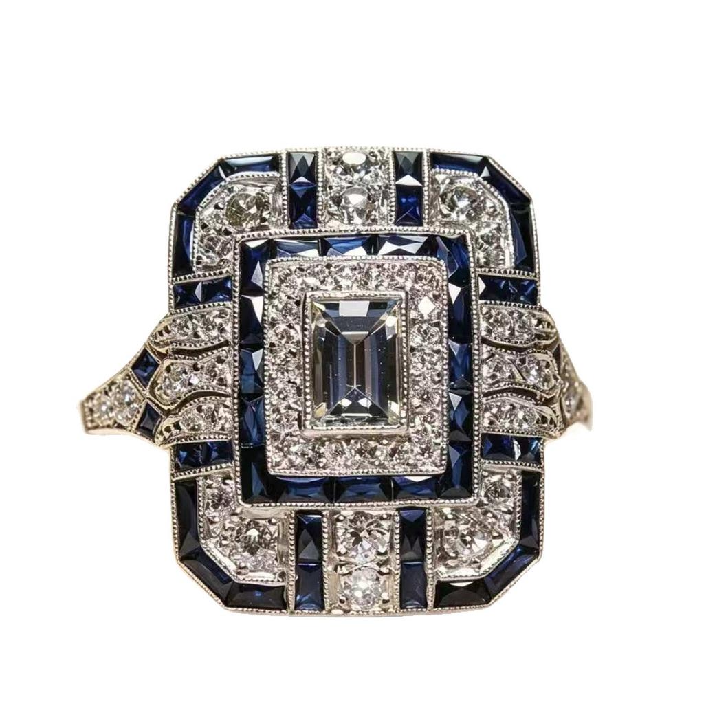Luxury Cubic Zirconia Rings for Women Jewelry Wedding Engagement Dark Blue Rings Statement Anel