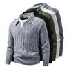 Cross2025 Men's Autumn/Winter Cable Knit Polo Sweater: Trendy European Twist with Lapel and Long Sleeves