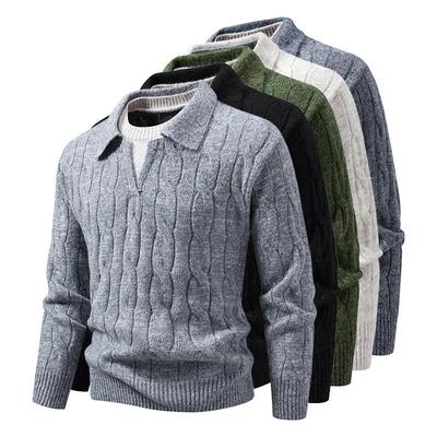 Pull Polo en Maille torsadée Automne/Hiver pour Homme Cross2025: Touche européenne tendance avec col et manches longues