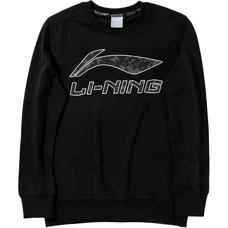 Li-Ning Pullover Letter Print Casual Loose Round Neck Sports Sweatshirt Men sweatshirt Black AWDQC45-2
