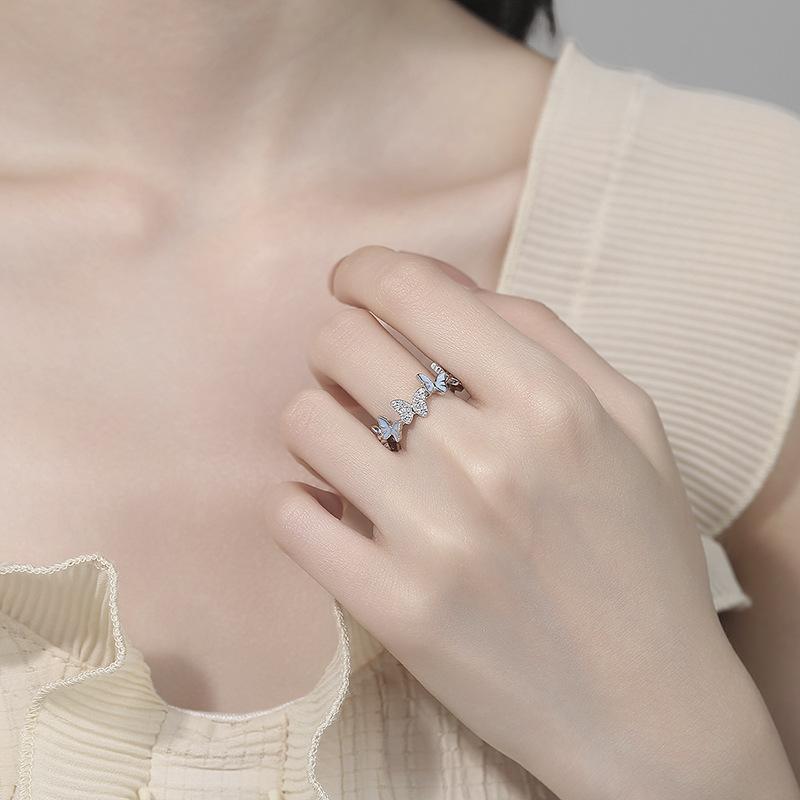 2026 Blue Butterfly Ring Female Simple High-value Index Finger Ring Light Luxury Unique Sweet and Cool Wind Open Ring