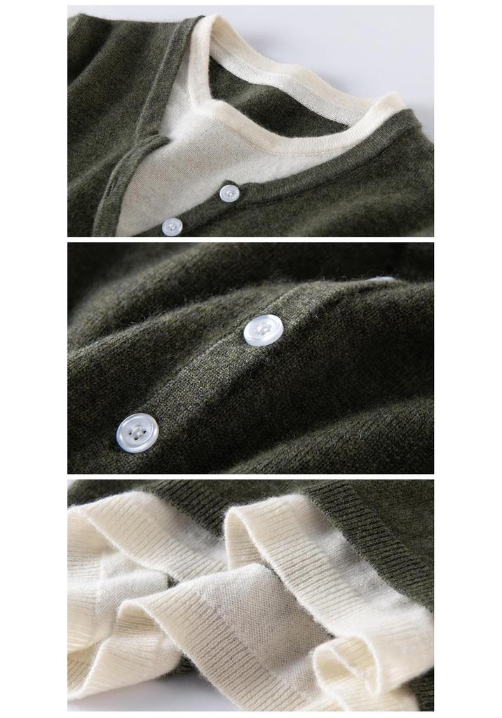 Women's Cashmere Color Block Knit Top: Autumn and Winter Pullover, Round Neck, Fake Two-Piece Design.