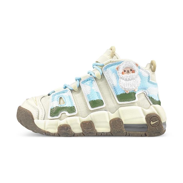 

Nike Air More Uptempo Mid top Vintage Basketball Shoes GS Beige Blue Green DX1939-100(Team179-) 36.5