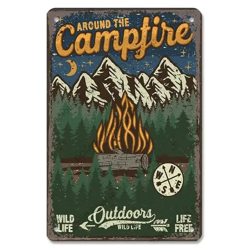 Camping  Adventure Plaques VintageMetal Tin Signs Plate Mountain Trip Campervan Tours Room Gym Sign Posters Wall Decor Travel