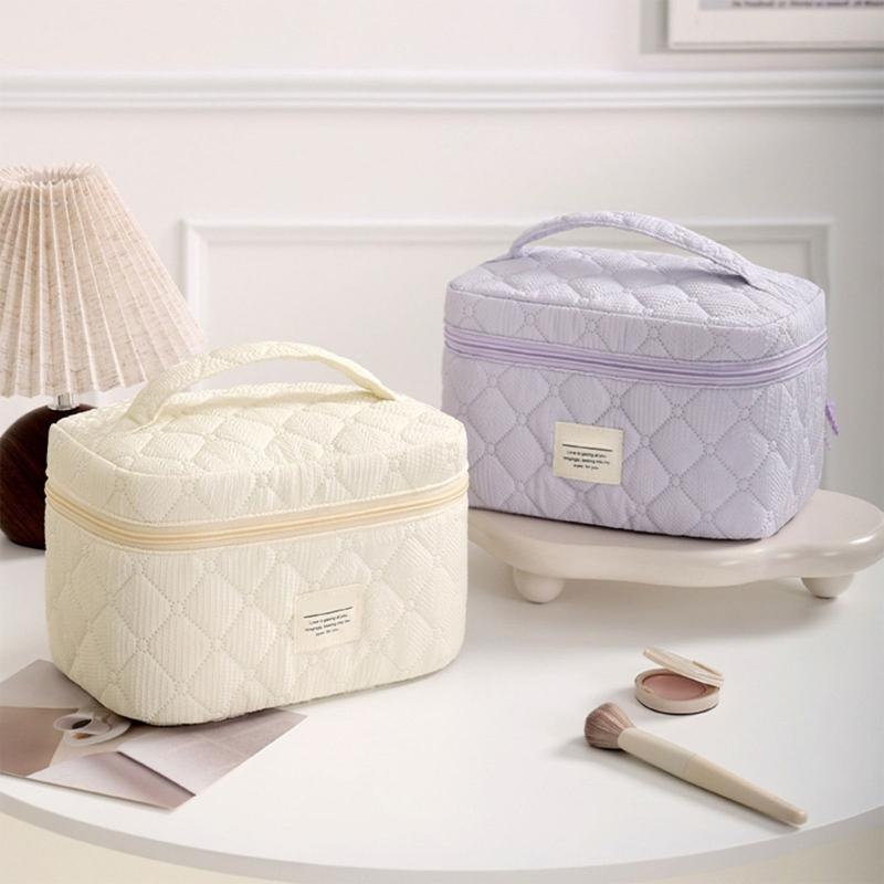 Fashion Cotton Makeup Bag Storage Organized Spacious Beauty Case With Zippered Quilted Cosmetic Bags