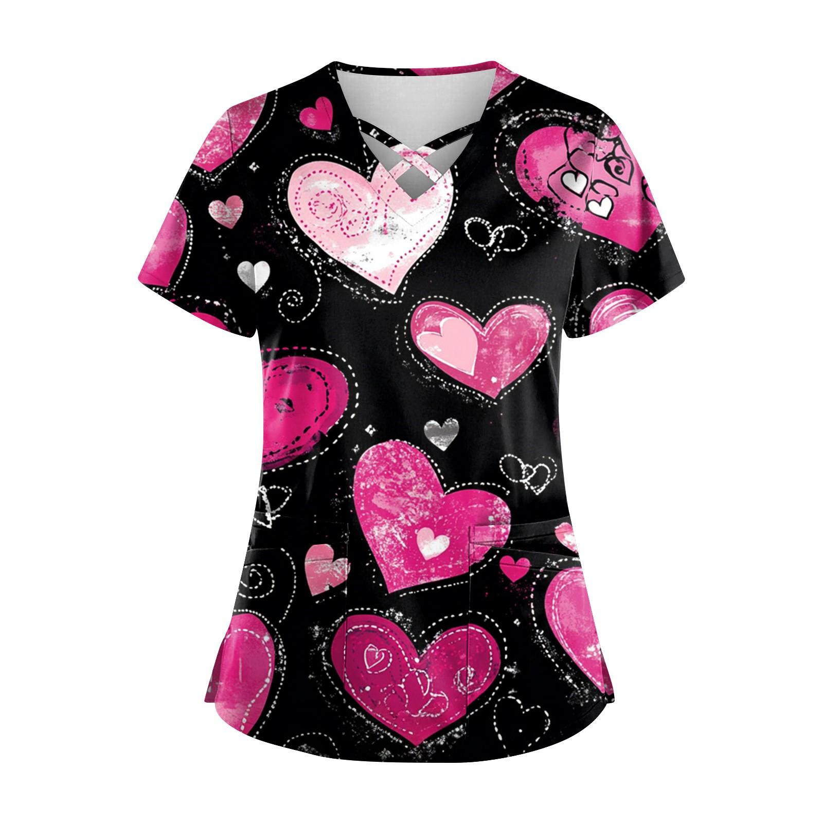 

Женский топ с коротким рукавом и V-образным вырезом, принтом ко Дню святого Валентина, карманом Dry-nurse XXXXL