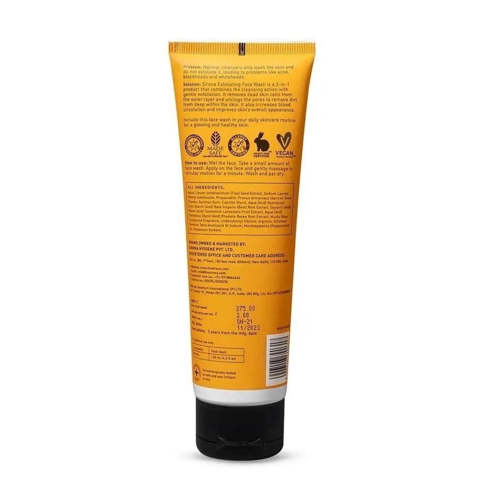 Sirona Natural Exfoliating Face Wash for Men & Women - 125 ml