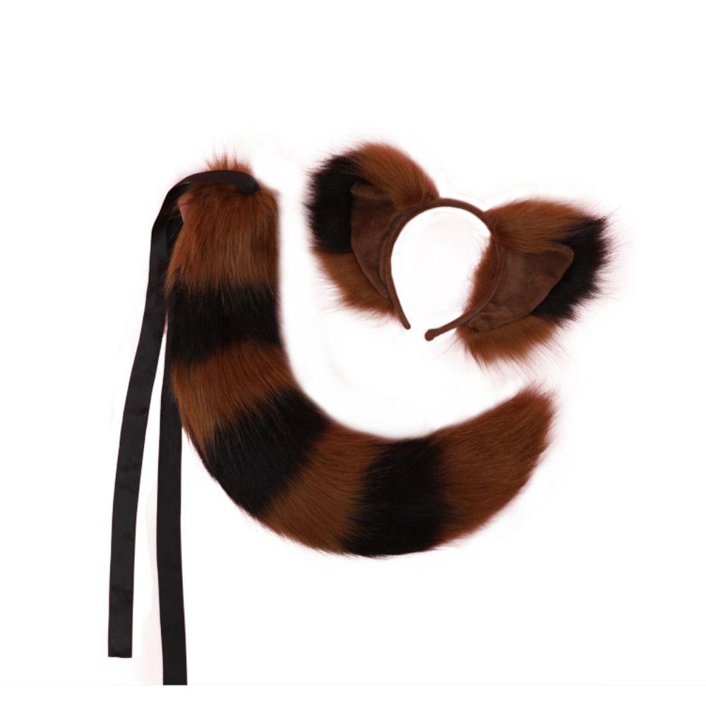 Cat Tail Plush Cat Tail and Ears Set Cat Ear Halloween Animal Cosplay Props  Adult