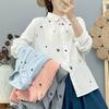 Camisa Feminina Gola Lapela Manga Longa Botão Único Tops Corte Solto Estampa de Folhas Camisa Casual Trabalho Festa Férias Diário