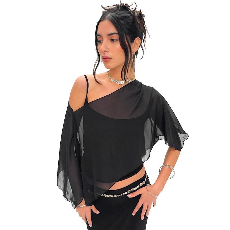 European & American Style Women's Mesh See-through Camisole Top – Autumn/Winter, Irregular Design